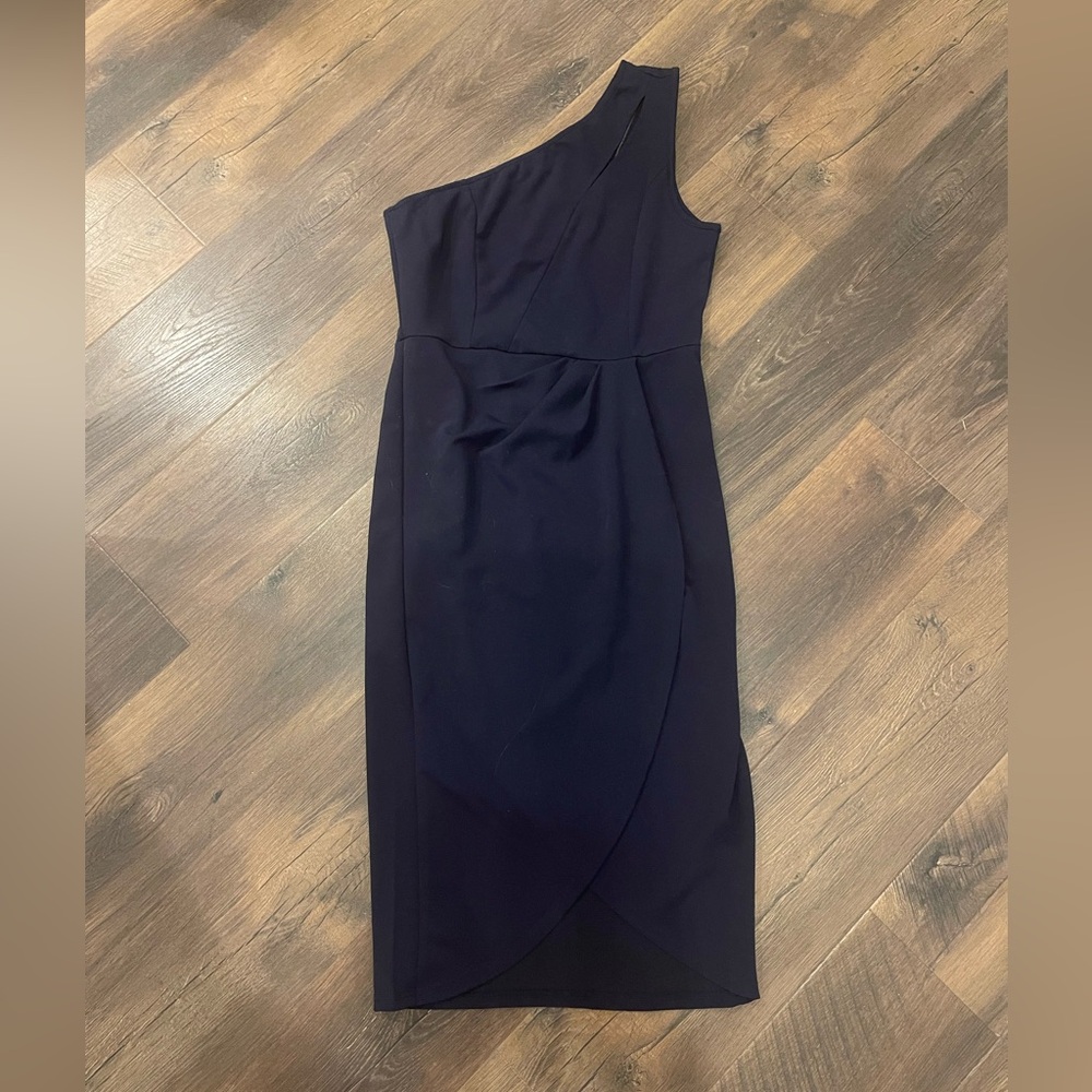 Navy one shoulder ruched bodycon dress